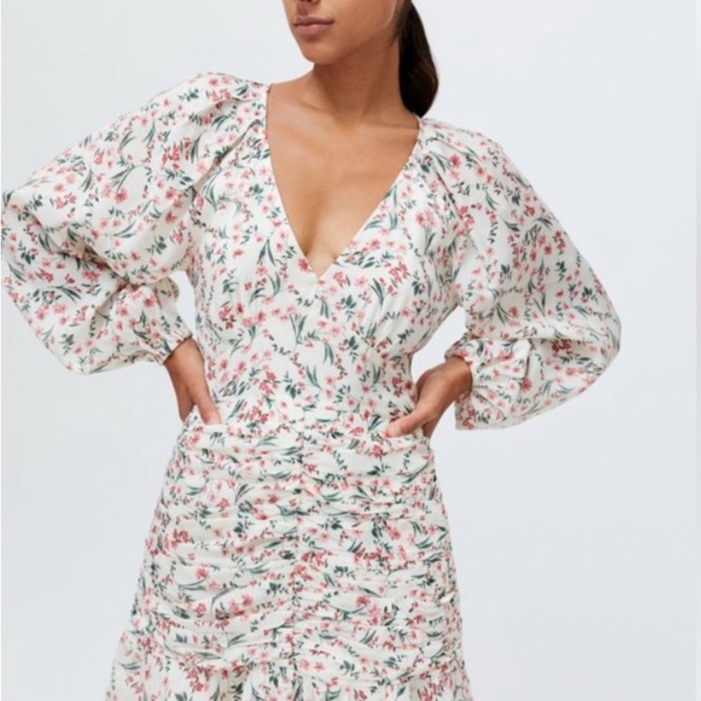 MINKPINK Floral Ruched Midi Dress Size M